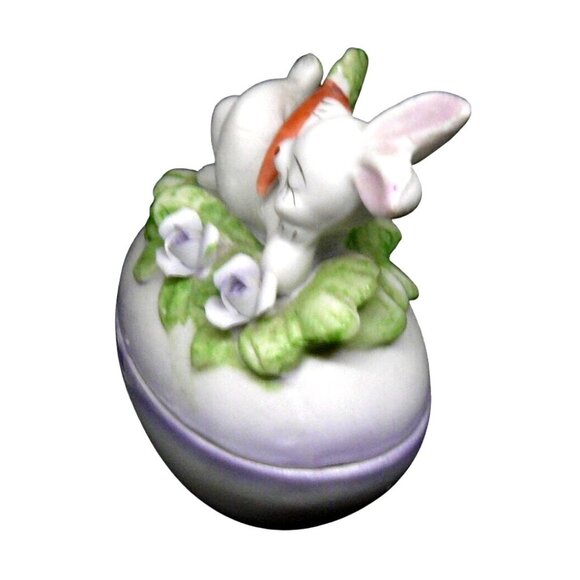 Bunny With Carrot Ceramic Candle Holder with Purple Wax Lefton - Picture 5 of 5